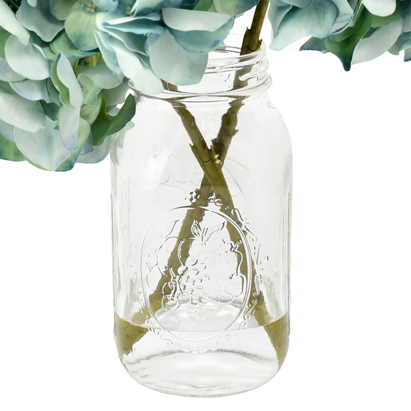 Hydrangea Florals In Mason Jar, Light Green