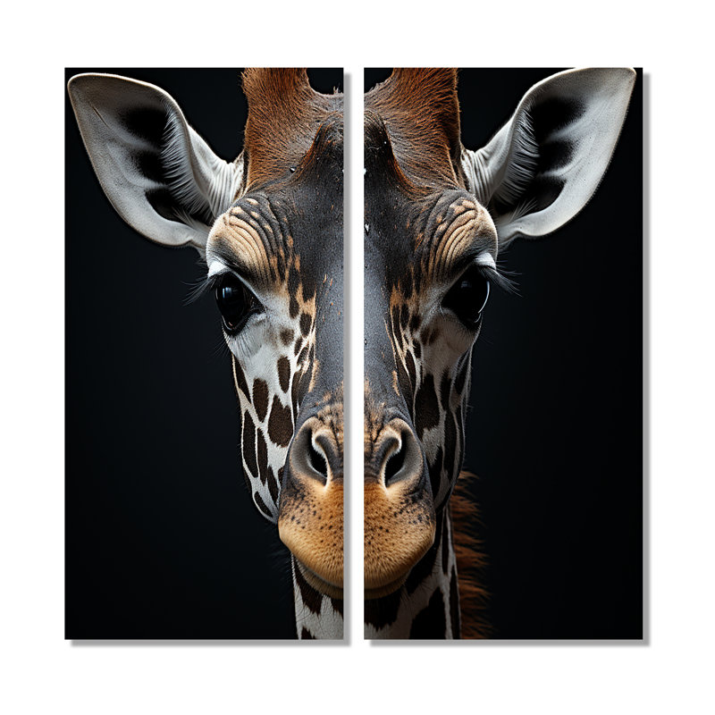 Portrait de girafe noir et blanc I - ensemble d'art mural moderne sur toile 2, 20" H x 24" W, Wrapped Canvas, Does Not Apply