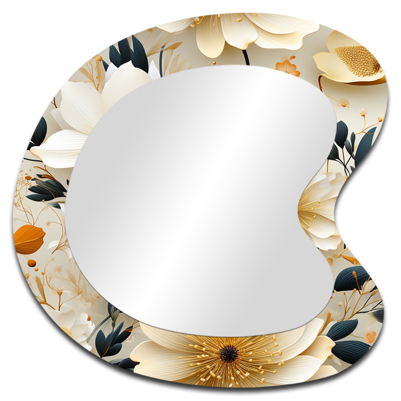 Doux pastels fleuris décoratifs II - Boho métal Art Decor - miroir mural bohème asymétrique, 27 po x 27 po