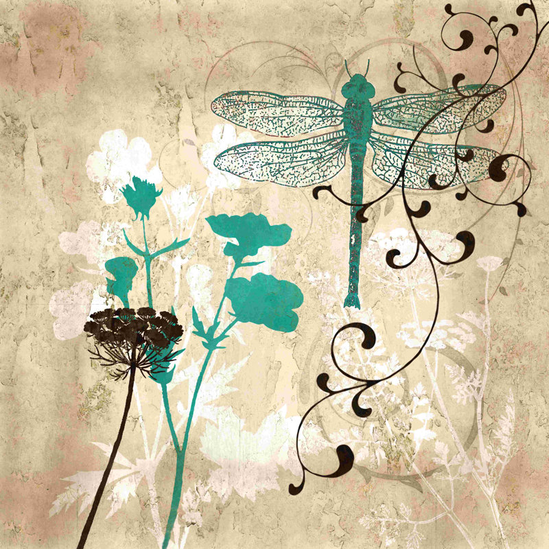 «Botanical Escape with Dragonfly», reproduction sur toile tendue, L 12 po x H 12 po