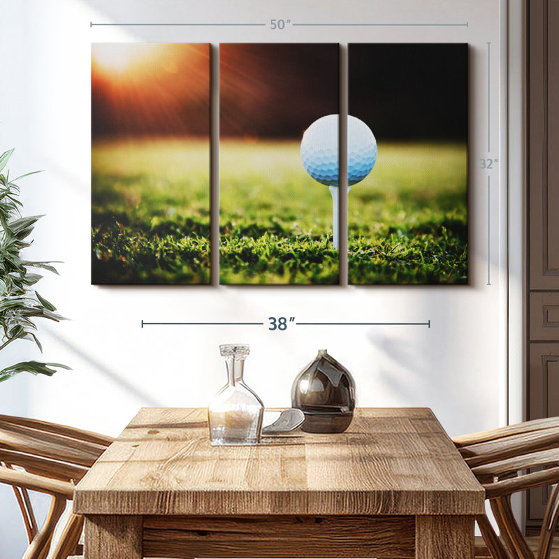 «Golf Ball Tee», 3 pièces sur toile, H 32 po x l 50 po x P 1,25 po