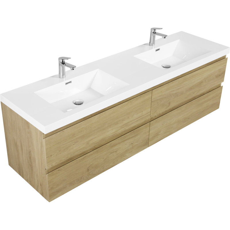 72" Floating Bathroom Vanity With Sink, Chêne