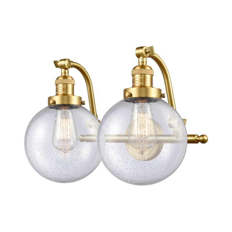Zarmayr 2-Light Dimmable Vanity Light, 6 Watt Vinage LED Bulb, Seedy, Satin Gold