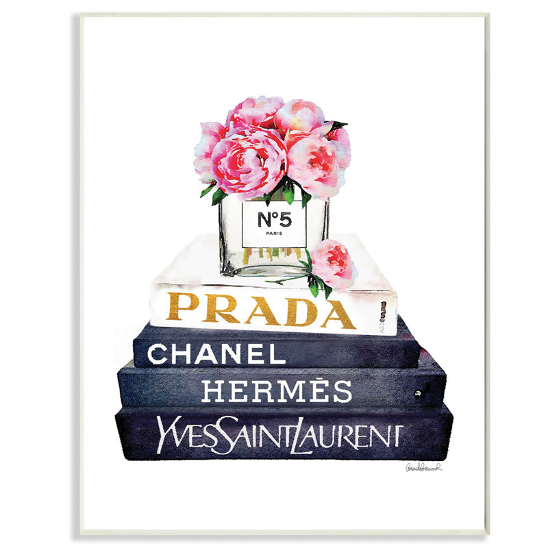 « styleing designer fleurs bookstack blue gold », peinture, Plaque en bois, H 15 po x l 10 po x P 0,5 po