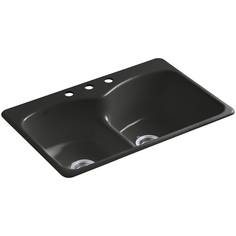 Langlade® 33" L x 22" W Drop-In Kitchen Sink, Basalt, 3 Hole