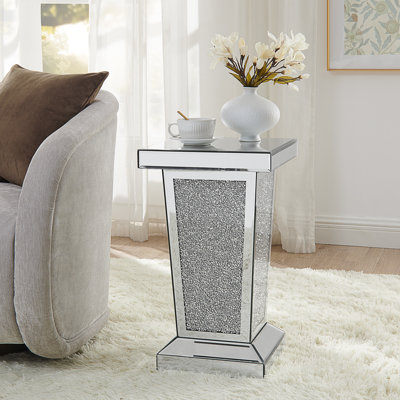 Table de bout en miroir argentée avec incrustation de cristal (table incluse seulement)