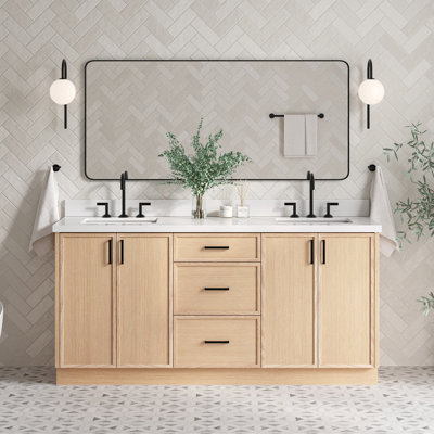Meuble-lavabo double 72 po ARIEL Kelly avec comptoir en quartz de Carrare