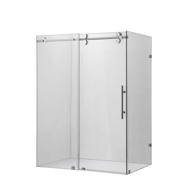 Jade Bath 6436-48-10-B Quadro Frameless Rectangle Hinged Shower Enclosure with Base Included Frame Finish: Silver, Size: 76.5 H x 48 W x 36 D