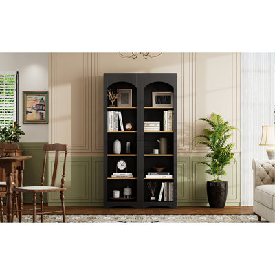 Adjustable Shelf Cabinets, 5 Tier, 2 , Style, Black For Living Room 72"h Kitchen Cabinet Pair 2 Shelves,