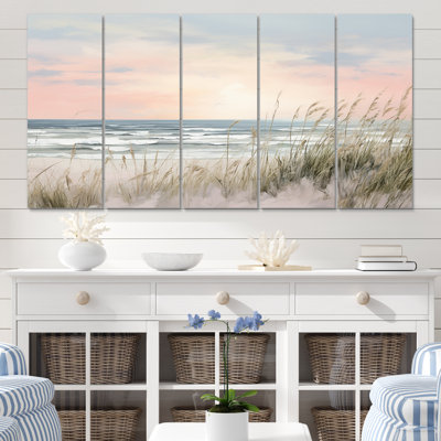 Ocean Spring Bliss Tender Pastel Beach Grass VI - Beach Wall Art Living Room - 5 Equal Panels