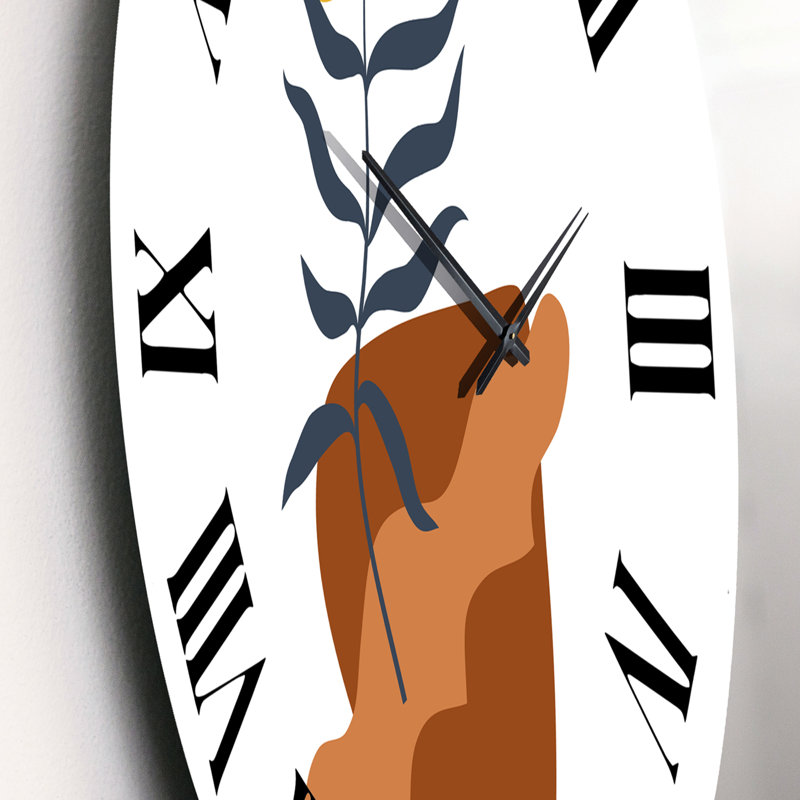 Horloge murale moderne formes élémentaires avec fleurs abstraites VI, Moyen