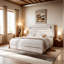 Cadre de lit blanc Queen avec tête de lit de 130 cm de hauteur, lampes de lecture intégrées et fini bois rustique-500593517-501508209