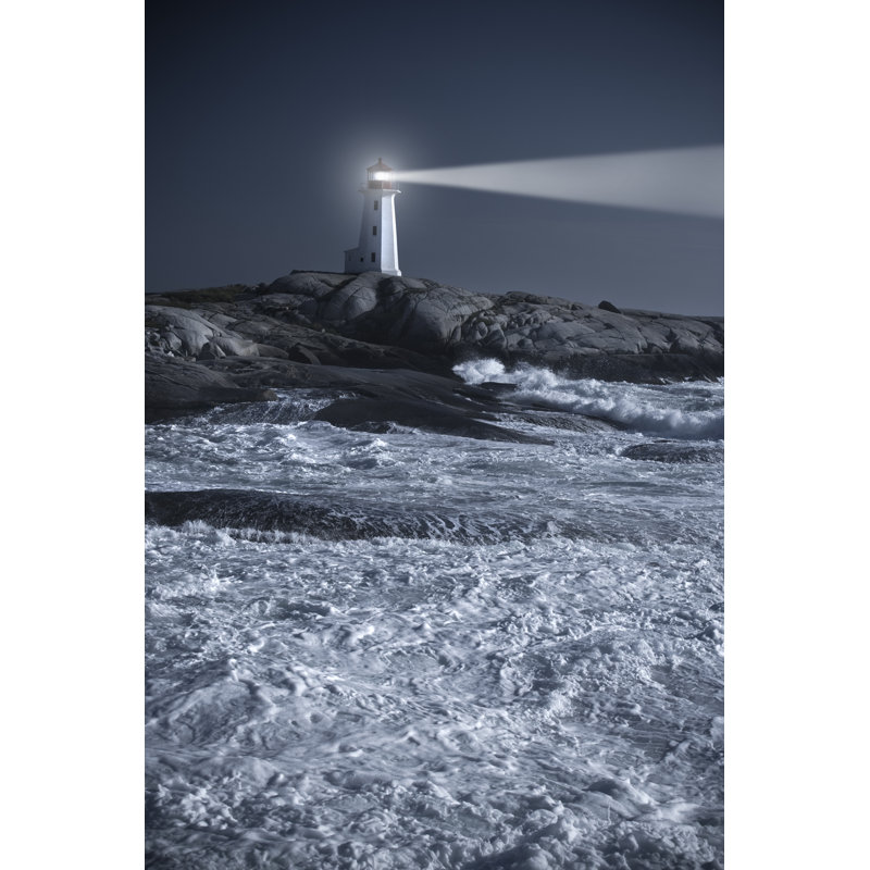 Lighthouse Over Stormy Ocean by Pgiam - No Frame Art Prints on Canvas, 46cm H x 30cm W