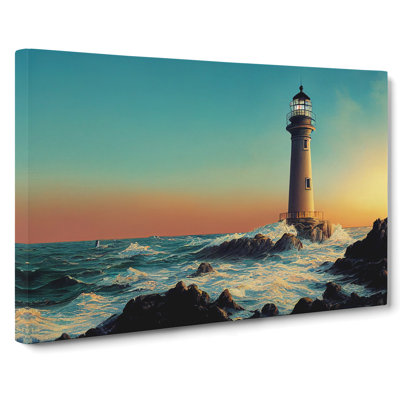 Sunrise And Lighthouse - Wrapped Canvas