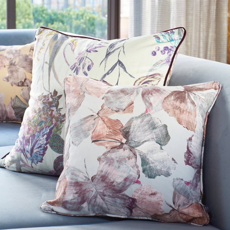 Conway Floral Square Throw Cushion, Polyester, Yellow/Grey/Brown