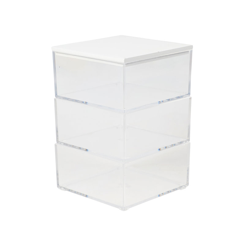 Bacs de rangement en plastique de qualité supérieure Martha Stewart avec couvercle en bois Brody, Blanc