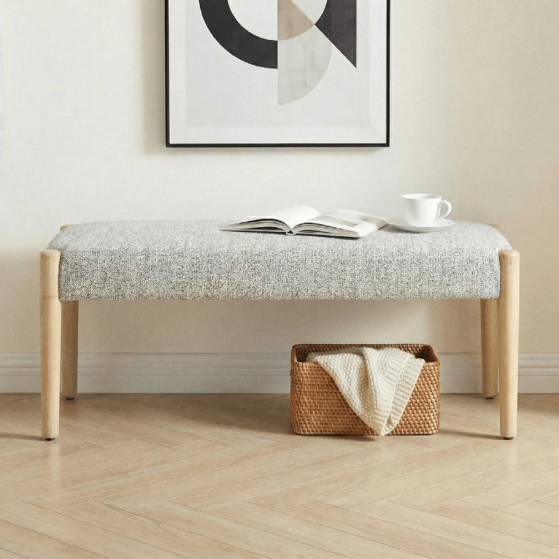 42'' W Modern Upholstered chenille Bench, Beige, Light Brown