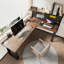 Bureau en bois massif brun et noir en forme de L-590495777-590495779