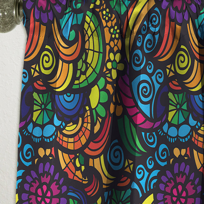 Rideau occultant bohème et éclectique multicolore à motif mosaïque multicolore, L 52 po x L 63 po