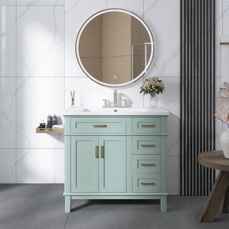 36" Modern Freestanding Bathroom Vanity With Ceramic Sink, Green