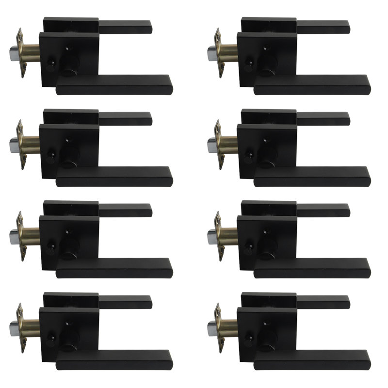 Paquet de 8 - Poignée de levier de porte noire MHB07 - Intimité - Noir mat - Poignée de porte intérieure avec verrou à bouton-poussoir, installation réversible à gauche et à droite