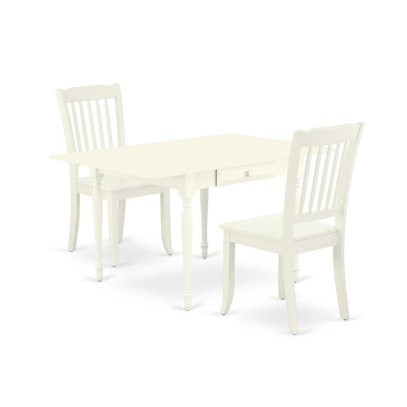 L'ensemble de salle à manger 3 pièces contient une table de cuisine rectangulaire avec Dropleaf et 2 chaises de salle à manger, lin blanc