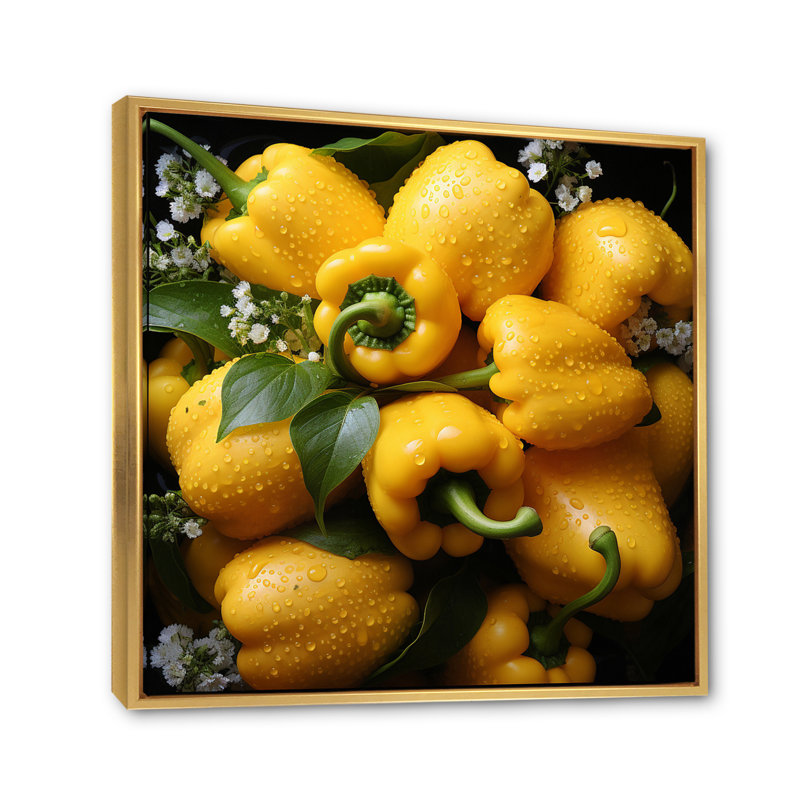 Légume curcuma poivre jaune, reproduction d'art sur toile, Cadre flottant doré, H 24 po x l 24 po x P 1 po