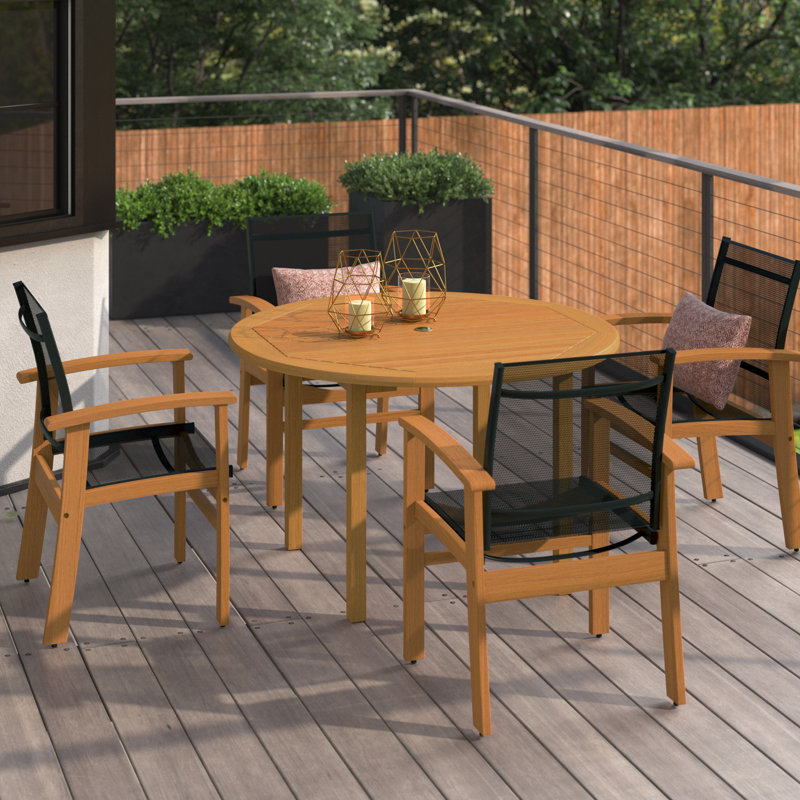 Anautica 4 - Person Patio Dining Set with Round Table, Black