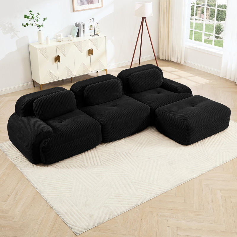 Canapé ergonomique en forme de L pour animaux de compagnie, modulaire, sans assemblage, en velours côtelé luxueux, extra-large et incurvé, avec assise en mousse haute densité de 32 mm et base antidérapante noire. Parfait pour la décoration intérieure.