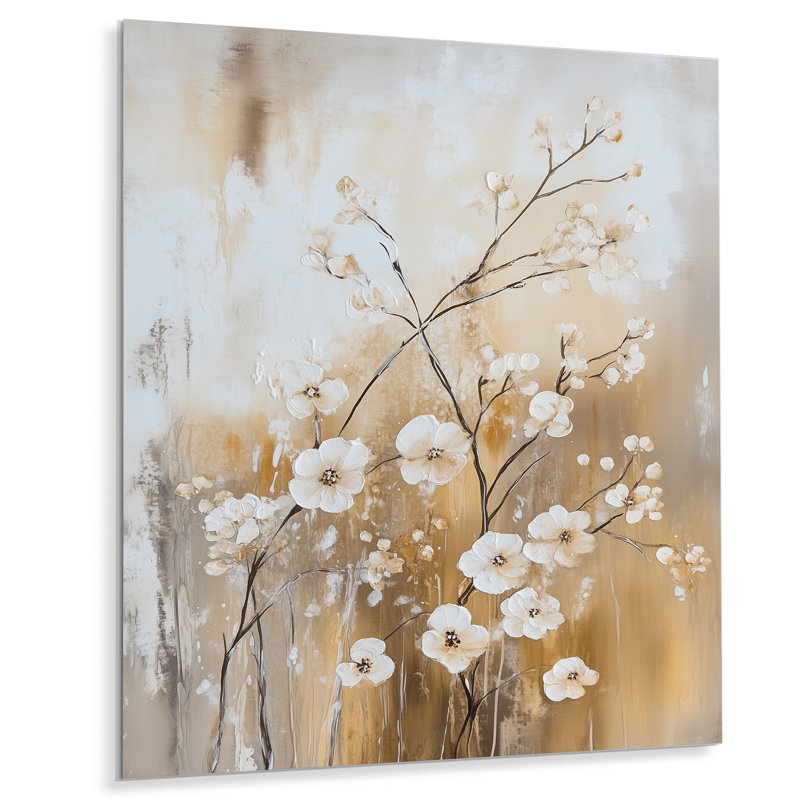 Cherry Branch in Stillness I - Beige, impression japonaise sur papier, L 16 po x H 32 po