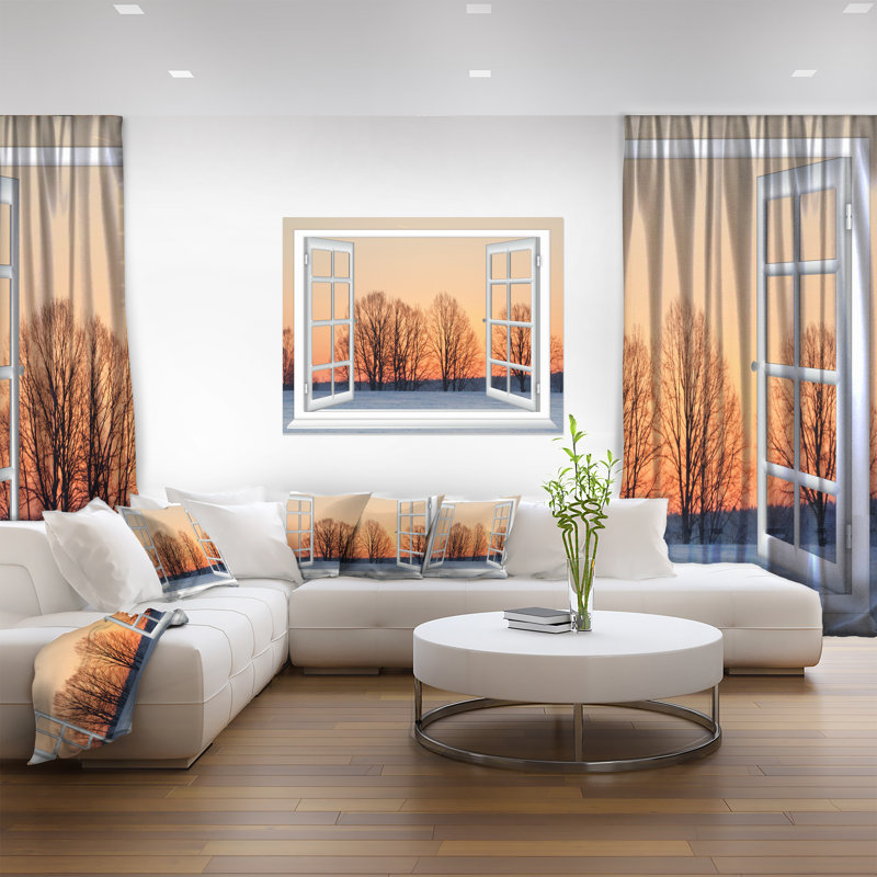 «Open Window to Snowy Sunset», reproduction d'impression sur toile tendue, H 30 po x l 40 po x P 1 po, Toile tendue
