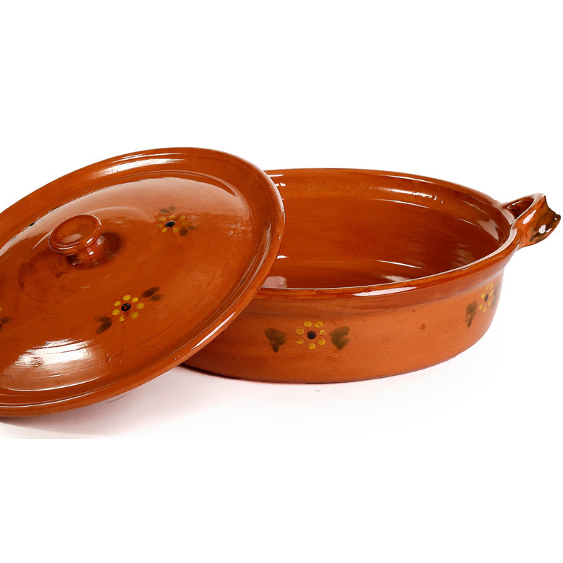Ancient Cookware Terracotta Round Braiser with Lid, 3 Qt.