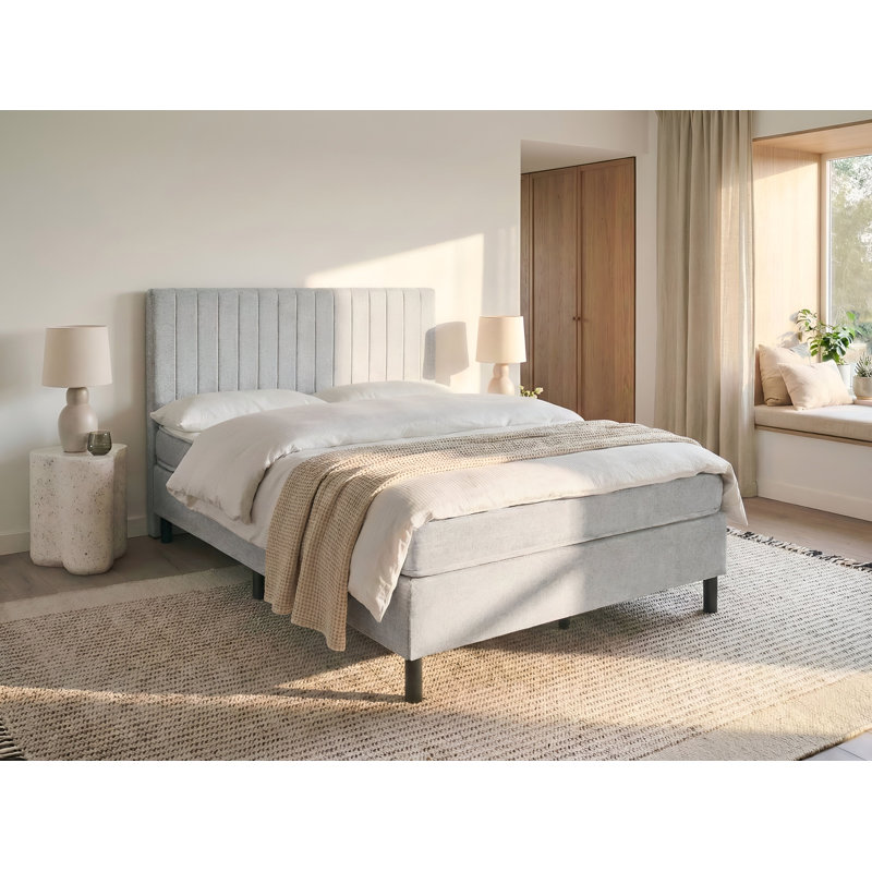 Upholstered Fabric Bed with Mattress, European Double (140 x 200 cm), Grey