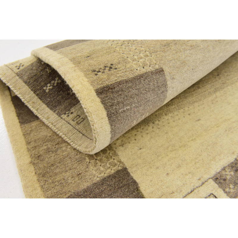 Tapis en laine brun/crème 4 pi x 6 po à la main one-of-kind noué la Didcot