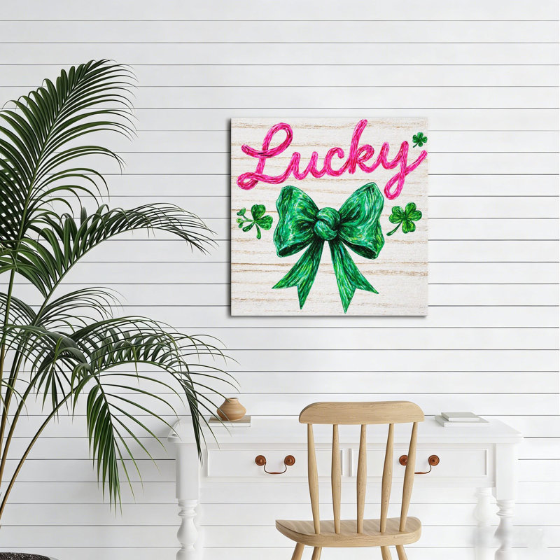 16 x 16 St. Patrick's Day Decor Lucky Green Bow & Shamrocks, art mural encadré