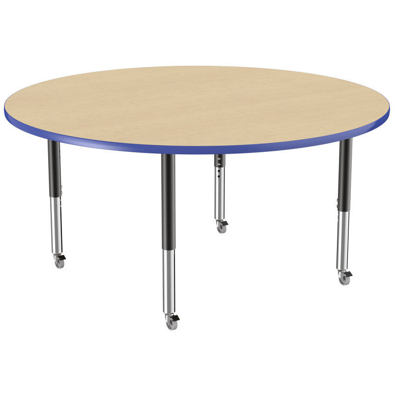 Table ronde à hauteur réglable, H 24 po x L 60 po x l 60 po, Érable / bleu, Super