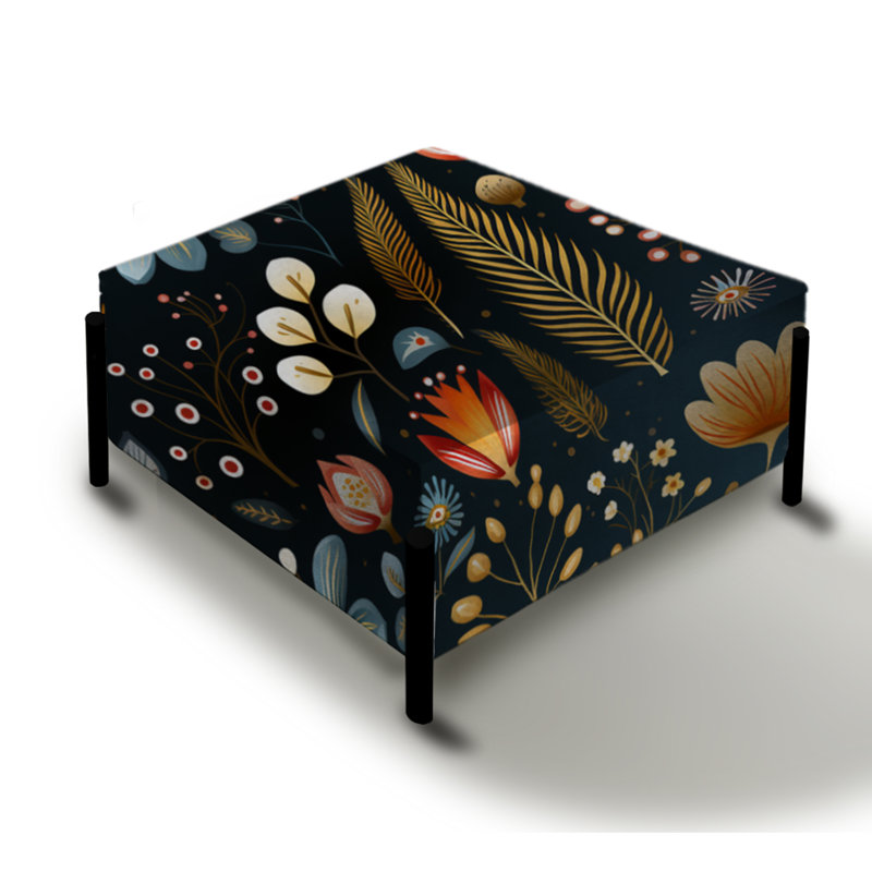 Scandinavian Yellow And Blue Collage - Botanical Large Square Ottoman