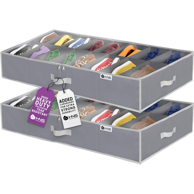 Under Bed Shoe Storage Organizer. Fits Up To 32 Pair, Gray