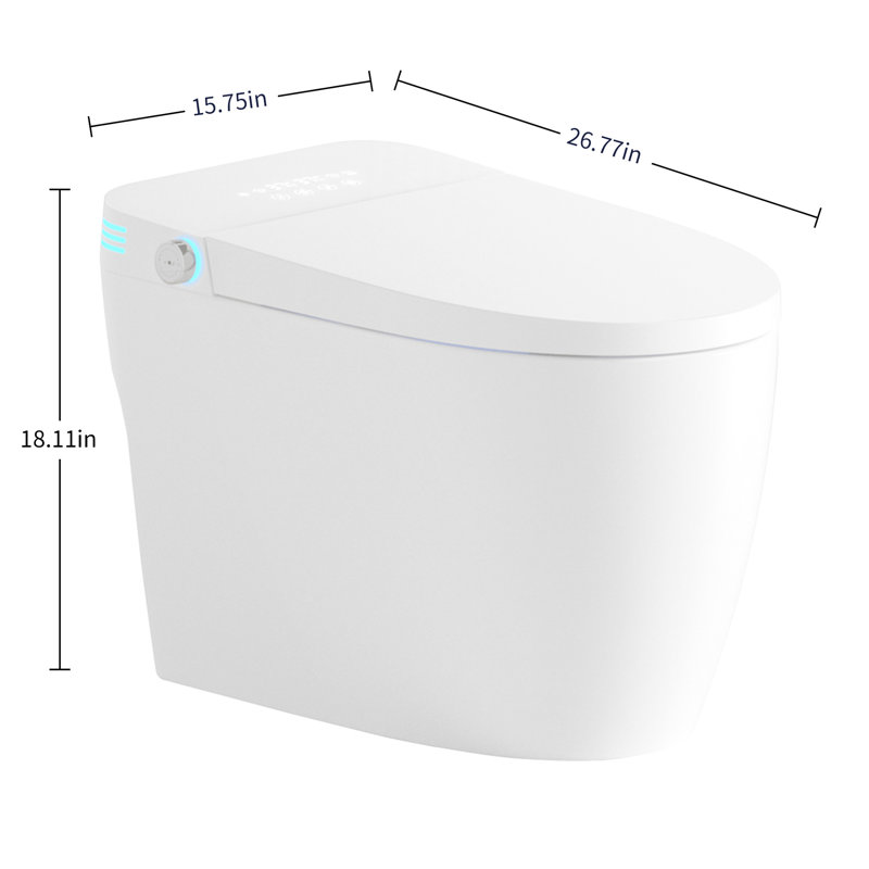 One - Piece Smart Bidet Toilet, Construction, Auto Flush And Open/Close Features, Heated Seat With Adjustable Temperature, Warm Water Wash Dry, Remote Control Side Know, Sensor Cover, Female Rear