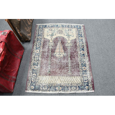 Tapis turc rétro fait à la main de style antique idéal pour les petits espaces et assez fin pour une utilisation de prière confortable