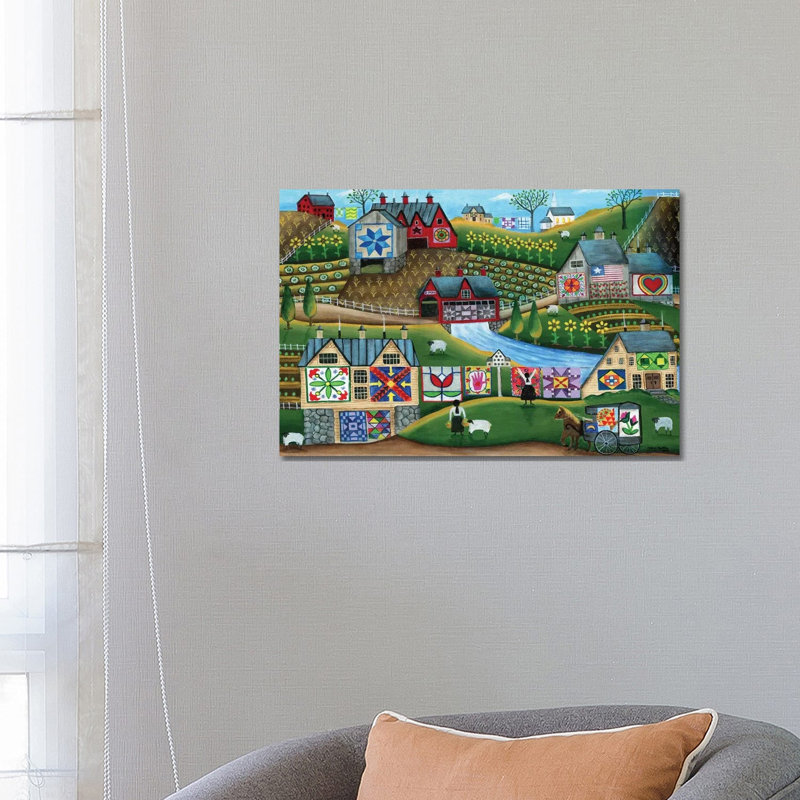 Country Harvest Folk Art Quilt Farms by Cheryl Bartley - Wrapped Canvas Print, 66.04 cm H x 45.72 cm W x 1.91 cm D