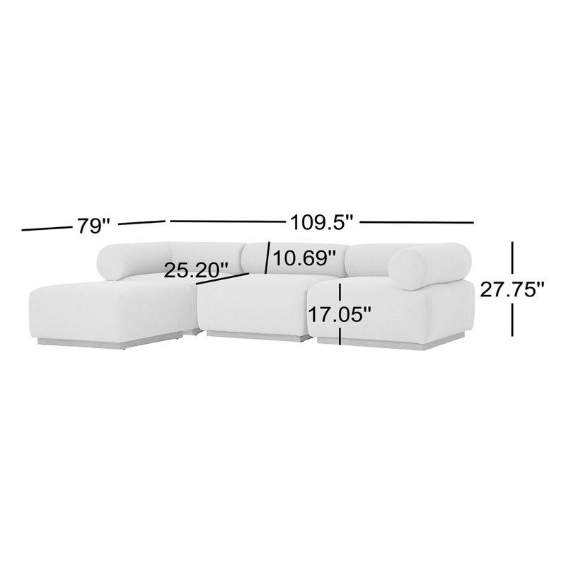 Lenox Modular Chaise Sectional, Cream Polypropylene/Olefin