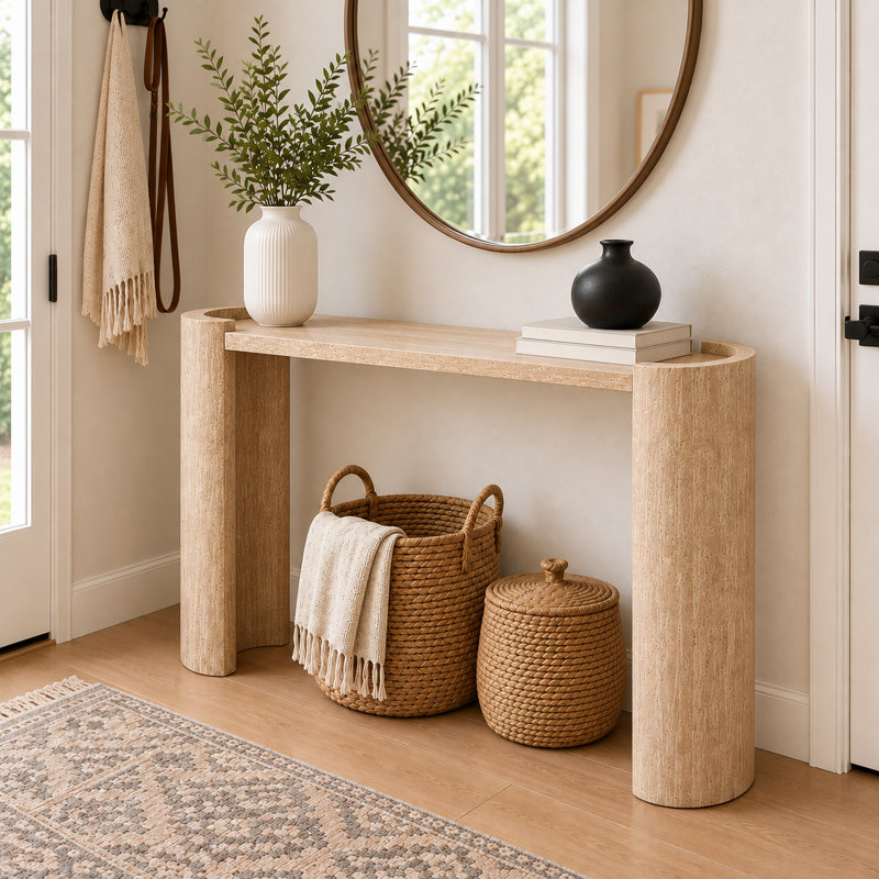 Console en bois naturel de 47 pouces avec pieds incurvés en forme de U