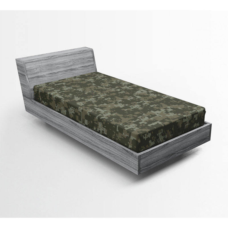 Microfiber Camouflage Fitted Sheet, Twin Fitted Sheet, Brown Camouflage 1