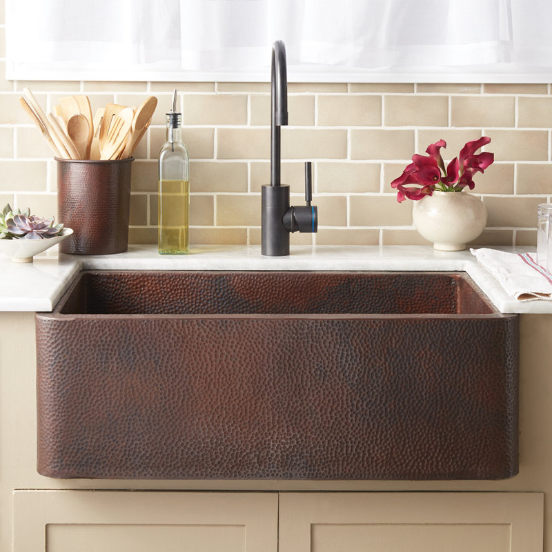 30" L x 19" W Apron Kitchen Sink, Antique Copper