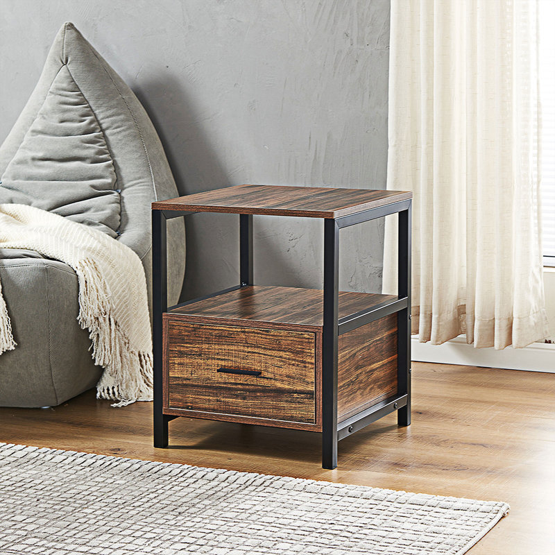 Table de chevet 1 tiroir en brun antique