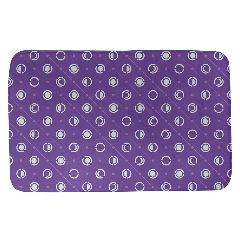 Tapis de bain géométrique antidérapant en microfibre Moon phases, l 17 po x L 24 po, Blanc/mauve