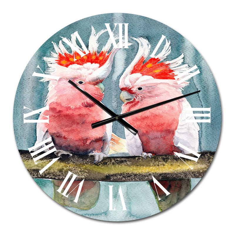 Deux cacatoès roses avec touffes - horloge murale traditionnelle, Petit