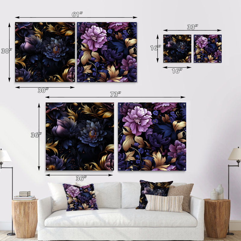 «Darked Dreams Moody» - Ensemble de 2 verres muraux en acrylique à motif floral, H 16 po x l 33 po