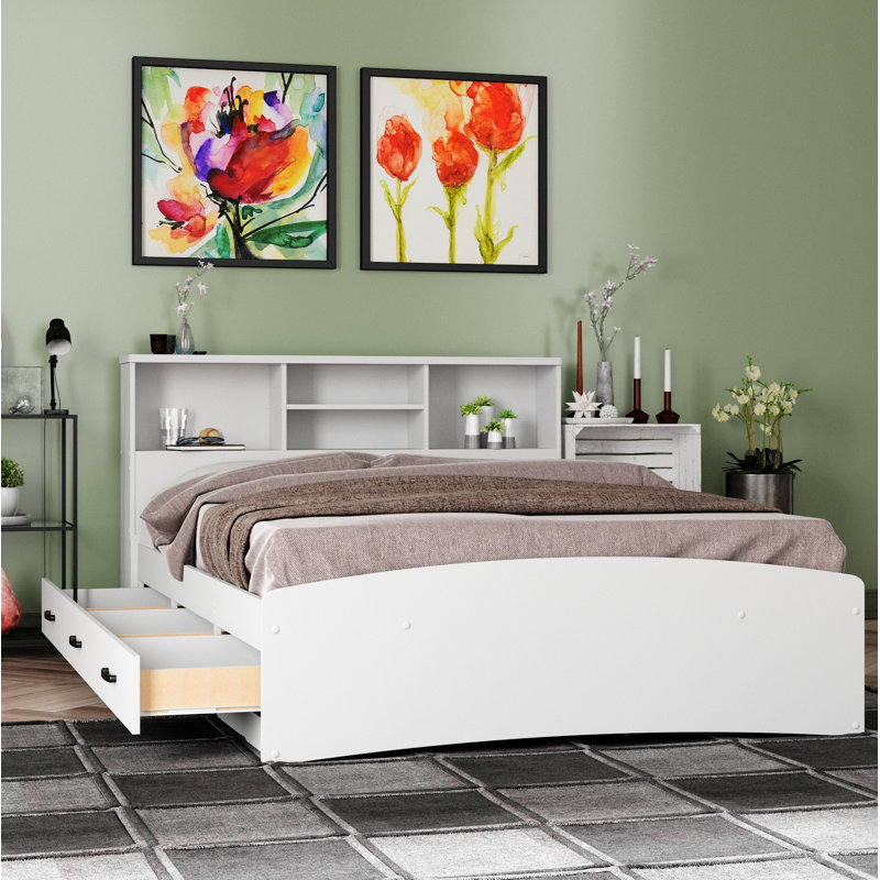 Monira Bed Frame With Storage & Headboard New Design, White, Full